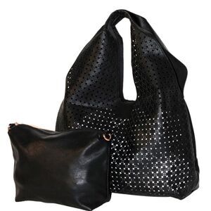 The Ana Laser Cut Shoulder Hobo - Black - Worn Crossbody (pouch), Hobo, Shoulder